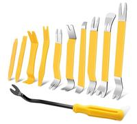 Zecirl 11 PCS AutoTrim Removal Tool Kit, Metal Pry Tool Auto Fastener Remover Pry Bar Set Trim Remover Kits for Vehicle Door Panel, Audio Radio Panel, Dashboard Repair Kit Yellow