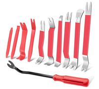 Zecirl 11 PCS AutoTrim Removal Tool Kit, Metal Pry Tool Auto Fastener Remover Pry Bar Set Trim Remover Kits for Vehicle Door Panel, Audio Radio Panel, Dashboard Repair Kit RED