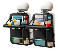 Zecirl 2Pack Car Backseat Organizer with Tablet Holder,6 Storage Pockets with Foldable Food Tray, Car Seat Back Protector Kick Mats Travel Accessories Organizer Black