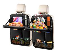 Zecirl 2Pack Car Backseat Organizer with Tablet Holder,6 Storage Pockets with Foldable Food Tray, Car Seat Back Protector Kick Mats Travel Accessories Organizer Black