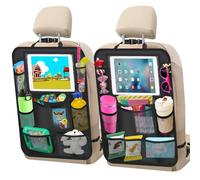 Zecirl Car Backseat Organizer ，2 Pack car organizer back seat with 10" Table Holder, 10 Storage Pockets Seat Back Protectors Kick Mats for Kids Toddlers, Travel Accessories