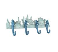 Zeckos Blue and White Cast Iron Seahorses Decorative Wall Hook Nautical Sea Life Hanging Towel or Coat Rack Beach Home Coastal Accent Decor 15.25 Inches Long