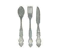Zeckos Large Galvanized Metal Fork, Spoon, Knife Farmhouse Wall Decor Set: Rustic Charm Meets Practical Elegance in these Oversized Wall Hanging Utensils, 21 Inches Long