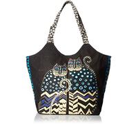 Zeckos Laurel Burch 19 x 8 1/2 x 12 1/2-inch Spotted Cats Large Scoop Tote Zipper Top