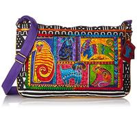 Zeckos Laurel Burch Medium Crossbody Zipper Top 15 10-inch, Dog Tails Patchwork, Nylon, Multicolor