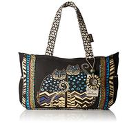 Zeckos Laurel Burch Medium Tote Zipper Top 15.5"X4.5"X10"-Spotted Cats, Cotton, Hues, M