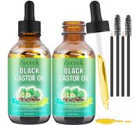 ZecRek 2 Bottles(4fl.oz) Jamaican Organic Black Castor Oil,100% Pure Cold Pressed Castor Oil for Hair,Skin,Body,Face,Nail,Thicker Eyelash Growth Serum to Grow Lashes,Hexane Free Unrefined Glass Bottle