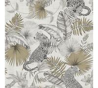 Zed Décor Zed Decor Tropical Leopard Wallpaper Modern Tropical Palm Jungle Neutral - White Black Gold