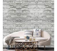 Zed Décor Zed Decor Vintage Brick Stone Effect Self Adhesive Vinyl Wallpaper, Bedroom & Living Room Light Grey Cornish Stone B1090