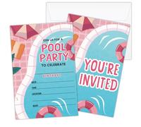 ZEDEV 20 Double-Sided Pool Party Invitations, Summer Swimming Birthday Invites with Envelopes for Girls Boys, Fill in Style Birthday Invitations Hawaiian Beach Party Favor Supplies Decorations-02