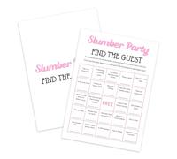 ZEDEV Slumber Party Bingo Games - Find The Guest, Sleepover Party Supplies for Girls, Teen, Adult, Pink Pajama Party Games, Set of 20 Games Cards, Birthday Party Activity Decor -A06