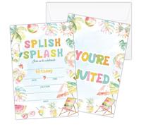 ZEDEV Splish Splash Birthday Invitations, Summer Swimming Birthday Invites with Envelopes for Girls Boys, 20 Double-Sided Fill in Style Pool Party Invitations Hawaiian Beach Party Favor Supplies -15
