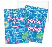 ZEDEV Swimming Pool Party Invitations, 20 Double-Sided Birthday Invites with Envelopes for Girls Boys, Summer Fill in Style Birthday Invitations Hawaiian Beach Party Favor Supplies Decorations-12