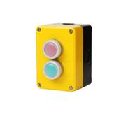 ZEDEVB Two-position 2P Push Button Switch Control Yellow Plastic Box Waterproof Plastic NO NC Momentary Reset Electric Use(Green Red Cap)