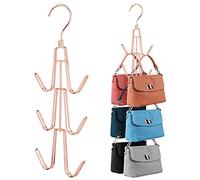 ZEDODIER 2 Pack Purse Organizer for Closet, Heavy-Duty Hanging Purse Hanger Closet Holds Up to 12 Purses, Metal Rotating Space Saving Bag Holder Handbag Storage Hook Backpack Rack, Rose Gold