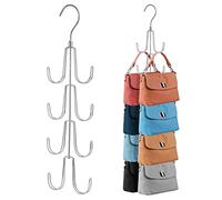 ZEDODIER 2 Pack Purse Organizer for Closet, Rotatable Purse Hanger Bag Holder, Max 16 Storage Capacity Backpack Rack, Metal Space Saving Hanger, Silver