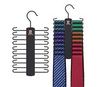 ZEDODIER 2 Pack Tie Hanger with 40 Hooks, Space Saving Necktie Organizer for Men, Large Capacity Tie and Belt Wooden Hanger for Closet, Black