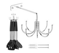 ZEDODIER Kitchen Cooking Utensil Holder, 360° Rotating Kitchen Hooks for Hanging Utensils, Heavy Duty Metal Utensil Rack with 8 Storage Capacity for Utensil, Towel, Pot, Glove, Aprons, Silver