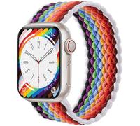 Zedoli Braided Solo Loop Compatible with Apple Watch SE Band 41mm 40mm 38mm 42mm Women, Adjustable Stretchy Nylon Solace Band Elastic Sport Straps for iWatch Series 10 9 8 7 6 5 4 3 2 1, Rainbow White