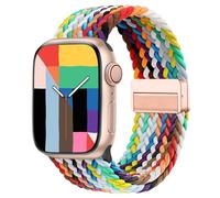 Zedoli Magnetic Braided Solo Loop Compatible with Apple Watch Band 38mm 40mm 41mm 42mm Women Men, Stretchy Nylon Elastic Sport Strap for iWatch Series 10 9 8 7 6 5 4 3 2 1 SE Ultra, Rainbow