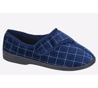 Mens Navy Check Velour Washable Touch Fastening Slipper - George - Navy Check - size UK Mens Size 11