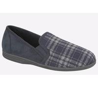 Mens Navy and Check Felt Gusset Slipper - Harley - Navy/Check - Navy/Check - size UK Mens Size 12