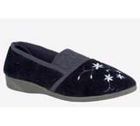 Zedzzz Joanna Embroidered Slippers Womens | Slip On Shoes | Navy | UK Size 4