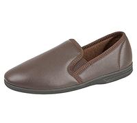 Zedzzz Mens Gents Leather Look Full Slippers Black Brown Size UK 6-14 (8, Brown)