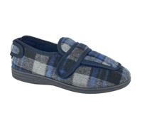 Zedzzz Mens Peter Fully Opening Touch Fasten Wide Fit Slippers With Wide Open Entry Navy Check (EE Width) 9 UK
