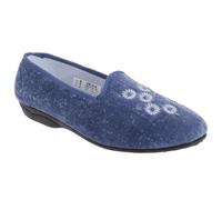 Zedzzz Women's Cathy Floral Embroidered Velour Slippers in Dark Blue | Size: 7 Zedzzz Dark Blue 7