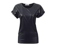 ZEE FASHION Celebrity Jessie J Wet Leather Look Roll Up Sleeve PVC Casual T-Shirt Womens Top 8-26