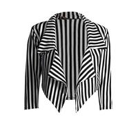 ZEE FASHION New Womens Black White Striped Crop Waterfall Blazer Ladies Casual Jacket Coat Stripe Blazer, Black and White Stripe