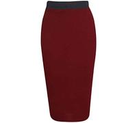 ZEE FASHION Womens Pencil Stretch Ladies Contrast Elasticated Waistband Fit Bodycon Plain Office Midi Skirt Plus Size 8-26 Wine