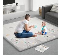 ZEEBABA Baby Play Mat, 59"x59" Foldable & Reversable Large Baby Mat, 0.4" Thick Waterproof Foam Play Mat, Baby Activity Tummy Time Mat, Non-Toxic Foam Play Mat for Babies and Toddlers, for 59"Playpen