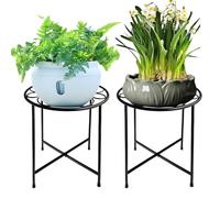 ZEECER Plant Stand, 2 Pack Round Plant Stands Indoor Outdoor, Retro Design 15'' Tall Plant Stand, Rust-proof Coated Metal Plant Pot Stand Flower Stands for Indoor Plants Patio Garden Home Decor Black