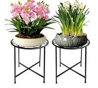 ZEECER Plant Stand Outdoor, 15'' Tall Plant Stand Indoor, Retro Design Round Rust-proof Coated Metal Pot Flower Stands for Indoor Plants Patio Garden Home Decor Black 2 Pack