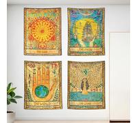 ZeeDix 4 Pack Tarot Card Tapestry Wall Hanging Cute Boho Hippie Art Spiritual Tapestries with the Sun and Moon Star World Astrology Small Tapestry for Bedroom Living Room Wall Decor Aesthetic (Yellow