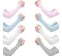 ZeeDix 8 Pairs Sun Long Sleeves UV Protection Cooling Arm Sleeves-Thumb Hole Sun Sleeves Cover for Running, Cycling, Biking, Pink, Blue, White, Grey, 14.3*3.2*3.9inch