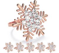 ZeeDix Set of 12 Rose Gold Snowflake Christmas Napkin Rings for Dinning Table Setting- Rustic Dinner Tables Setting Decoration for Wedding Receptions, Christmas Holiday Party Dinner Parties