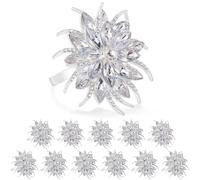 ZeeDix Set of 8 Lotus Flower Napkin Rings for Dinning Table Setting- Silver Rhinestone Winter Napkin Ring Serviette Buckles Holder for Wedding, Christmas, Holiday Party, Home Kitchen Table Decor