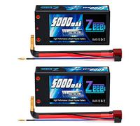 Zeee 2S Lipo Battery 5000mAh 7.4V 100C Shorty Hard Case Battery with 4mm Bullet to T Connector for RC 1/10 Scale Vehicles Car Trucks Boats RC Models(2 Pack)