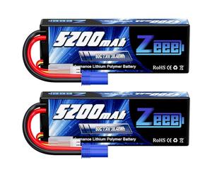 Zeee 2S Lipo Battery 5200mAh 7.4V 80C 38.48Wh Hard case Battery with EC5 Plug for 1/8 1/10 RC Vehicles Car RC Buggy Truggy RC Airplane UAV Drone FPV(2 Pack)