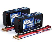 Zeee 2S Shorty Lipo Battery 5000mAh 7.4V 120C with 5mm Bullet to T Connector Hard Case Battery for 1/10 Scale Vehicles RC Car Trucks Boats RC Models(2 Pack)