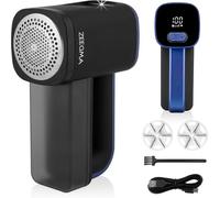 ZEEGMA LINTEE Black Fabric Shaver - 5W Lint Remover with LED Light, LCD Display, 3 Speeds, USB-C Rechargeable, 2 Blade Sets, Velvet Travel Bag - Removes Lint, Bobbles, Pet Hair from Clothes, Upholster