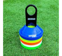 ZEEGO Football Cones, Training Marker Cones, 50 Stackable Mini Cones in 5 Colour Options, Premium Coaching Equipment with Handy Carry Stand | 3-inch Width, 1-inch Height