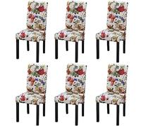 Zeehear Dining Room Chairs, Set of 6, Multicoloured Fabric Cover, Solid Wood Frame, 42 x 55 x 96 cm, Comfortable Padding for Dining Room, Kitchen & Living Area, Romantic Floral Pattern