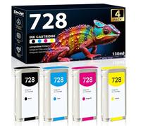 Zeejet 728 Ink Cartridges Replacement for HP 728 Ink for DesignJet T830 T730 Large Format Plotter Printer Ink 3WX25A F9J67A F9J77A F9J65A 130ml 4-Pack Matte Black Cyan Magenta Yellow