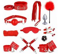 ZeeKoug Couple Yoga Indoor Red 12 Piece Set Leather Exercise Strength Training Set Fitness Tool Equipment Set