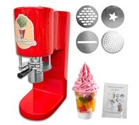 ZEEKYFOR Commercial Spaghetti Ice Cream Press Machine, Countertop Ice Cream Noodle Maker with 4 Shape Molds, Soft Serve Dessert Machine for Restaurant Snack Bar Home Party Red