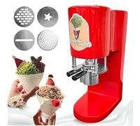 ZEEKYFOR Spaghetti Ice Cream Press Machine - 4 Interchangeable Molds, Commercial Gelato Maker for Ice Cream Shops, Soft Serve Dessert Machine Red